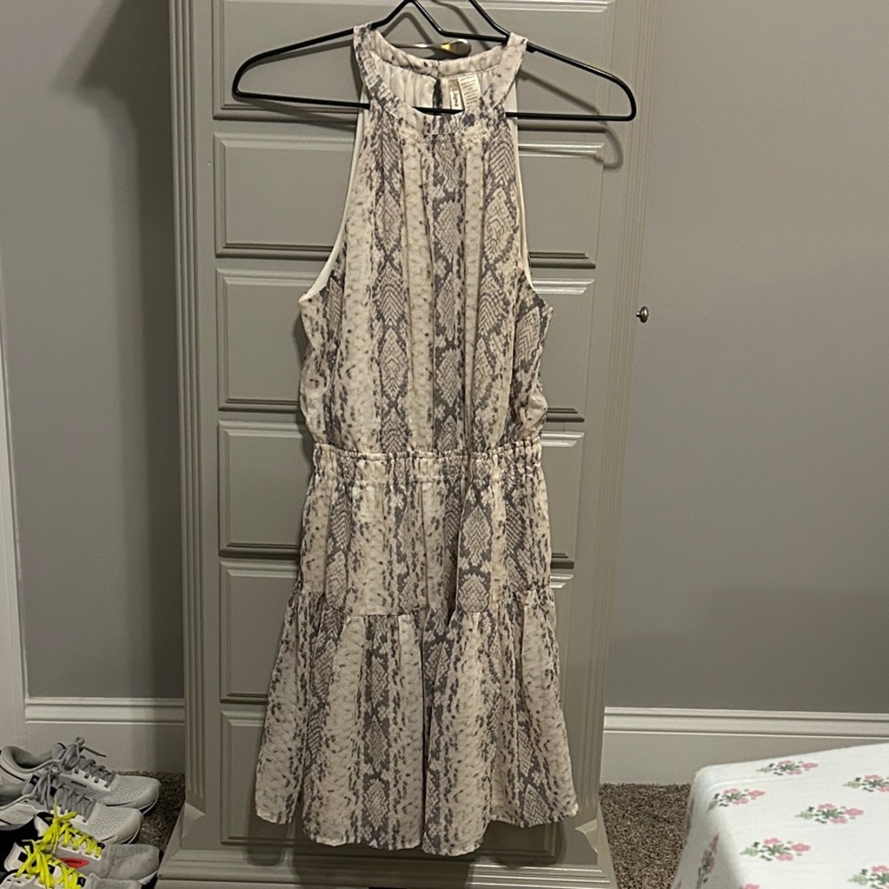 Japna Cream and Gray Ruffled Tiered Sundress